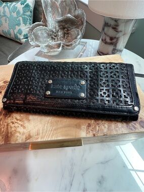 Kate Spade New York Black Laser Cut Leather Continental Wallet